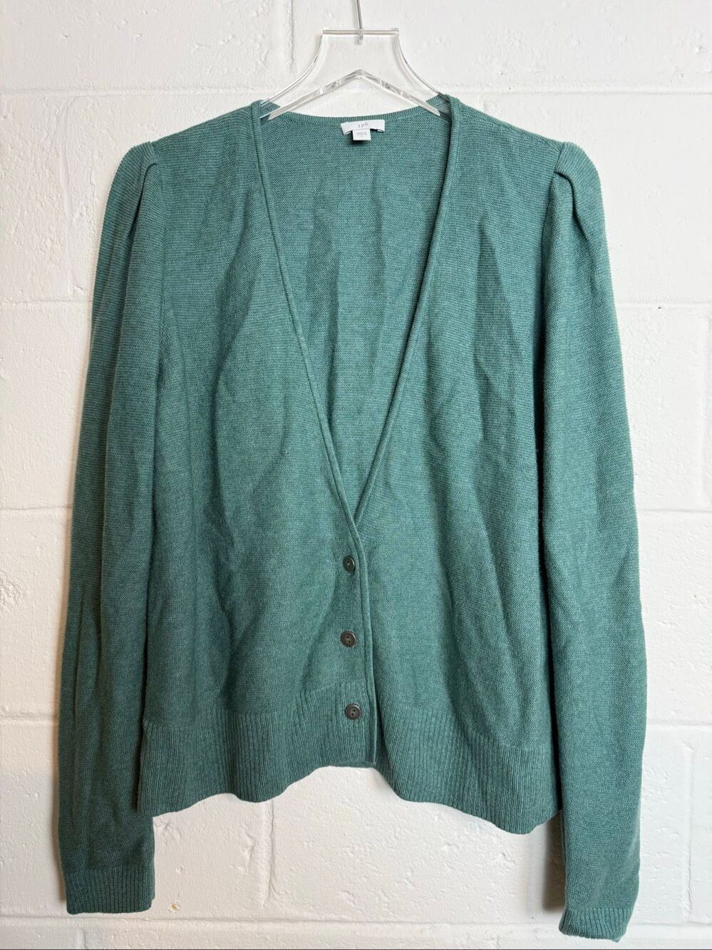 J. Jill Women’s Large Teal Green V-Neck Button Front Cardigan Sweater Coastal Gr